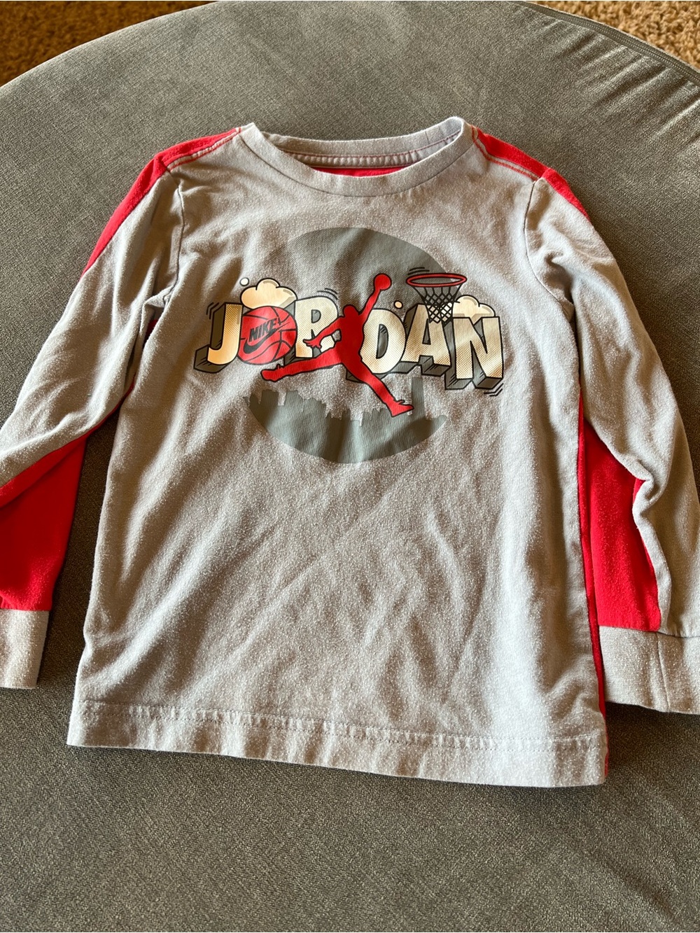 Jordan Gray and Red Long-Sleeve Kids Basketball Tee